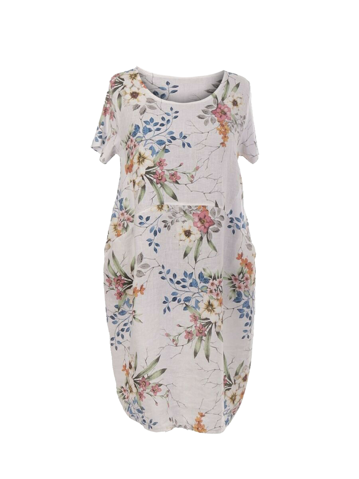 NEW Ladies FLORAL Summer Italian Womens Lagenlook LINEN Scoop Neck POCKET DRESS