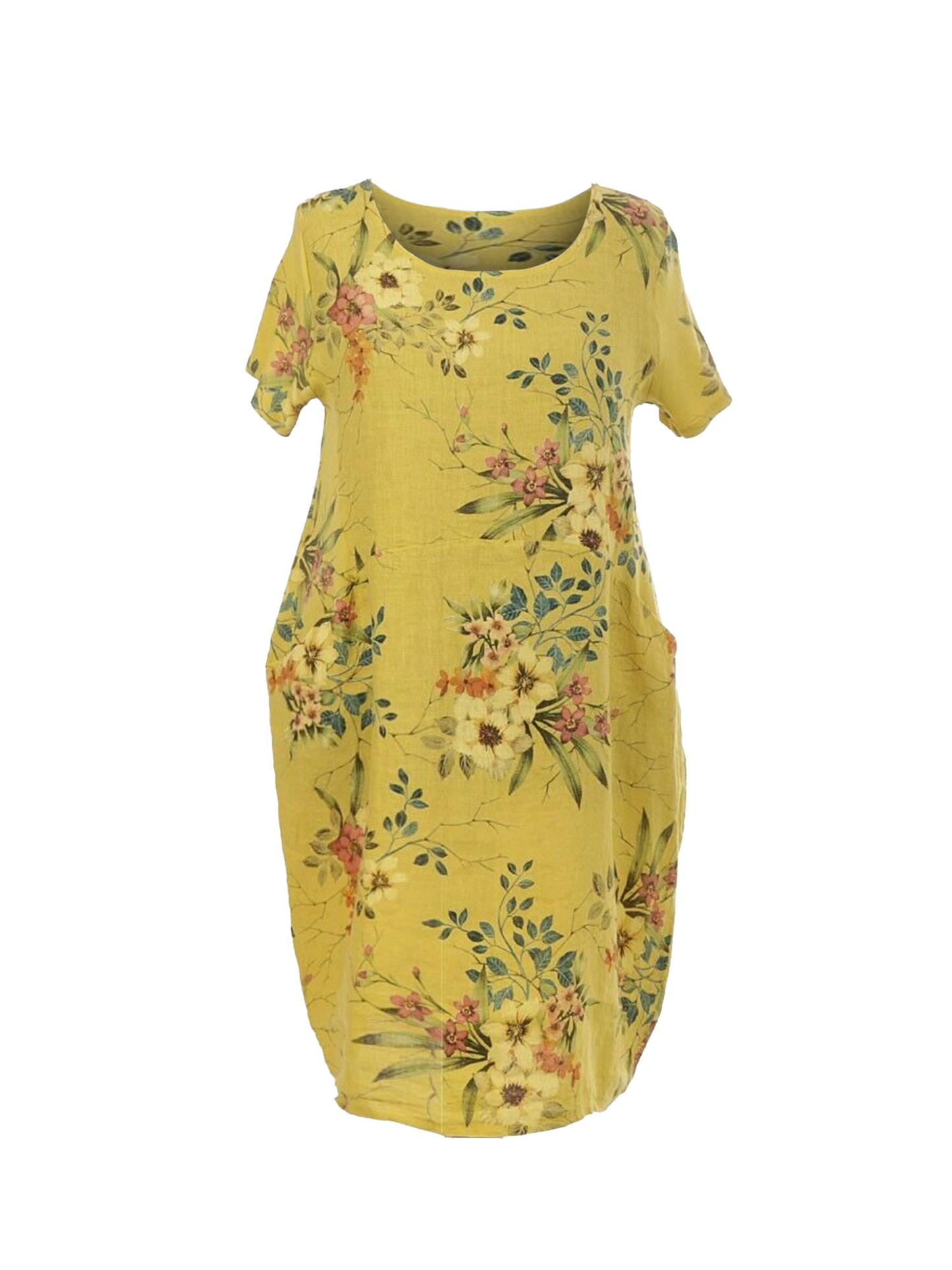 NEW Ladies FLORAL Summer Italian Womens Lagenlook LINEN Scoop Neck POCKET DRESS