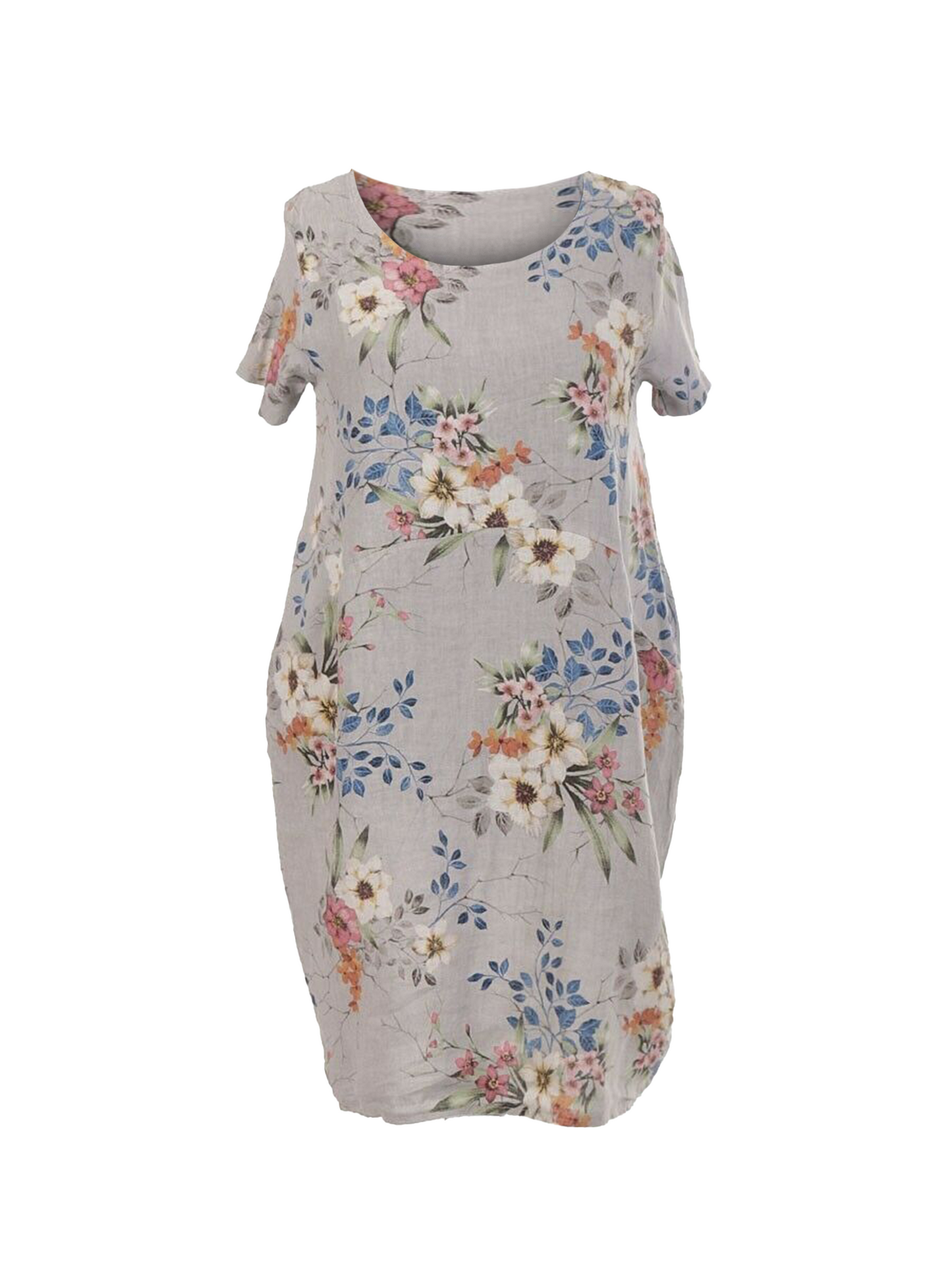 NEW Ladies FLORAL Summer Italian Womens Lagenlook LINEN Scoop Neck POCKET DRESS