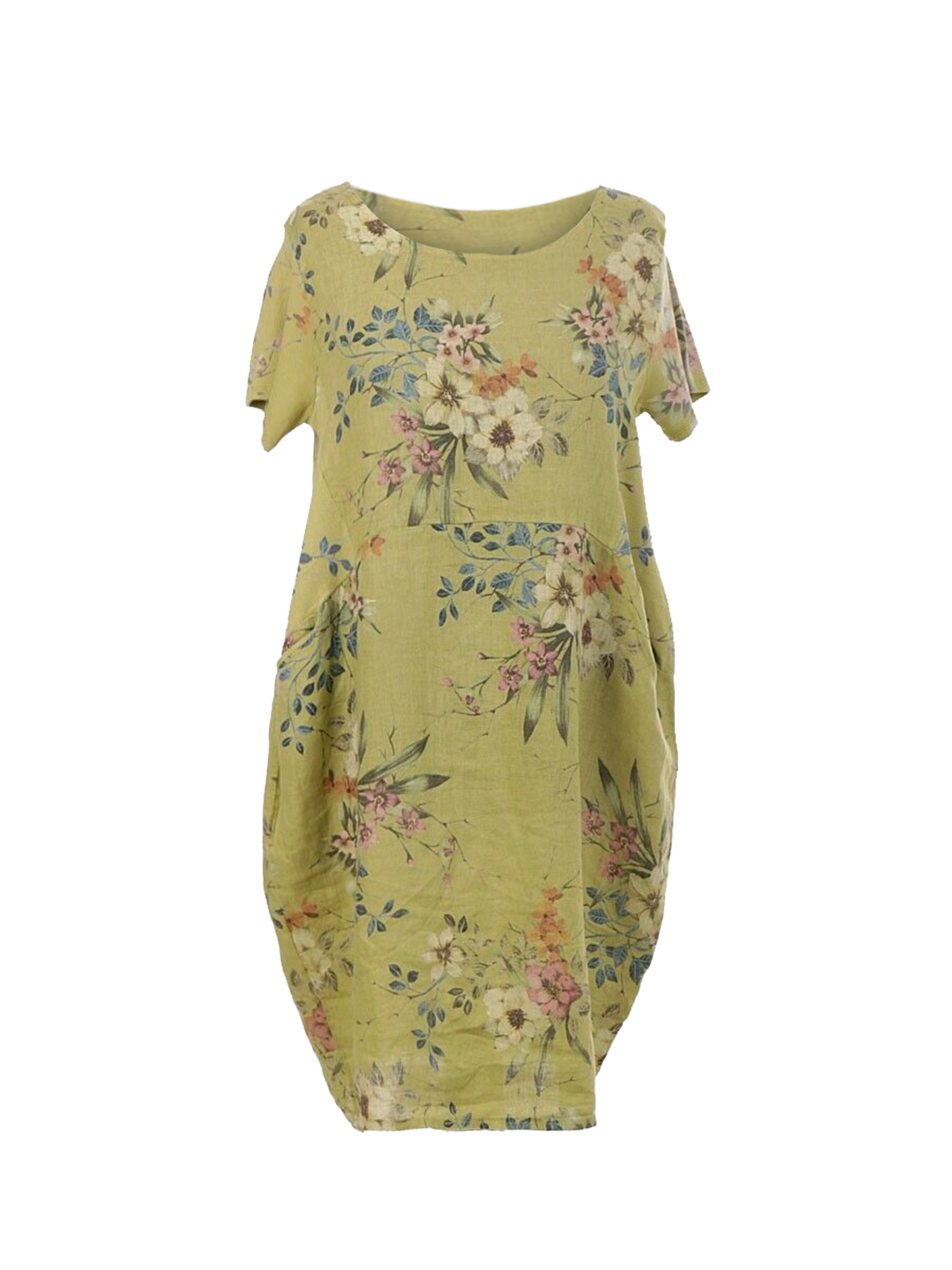 NEW Ladies FLORAL Summer Italian Womens Lagenlook LINEN Scoop Neck POCKET DRESS