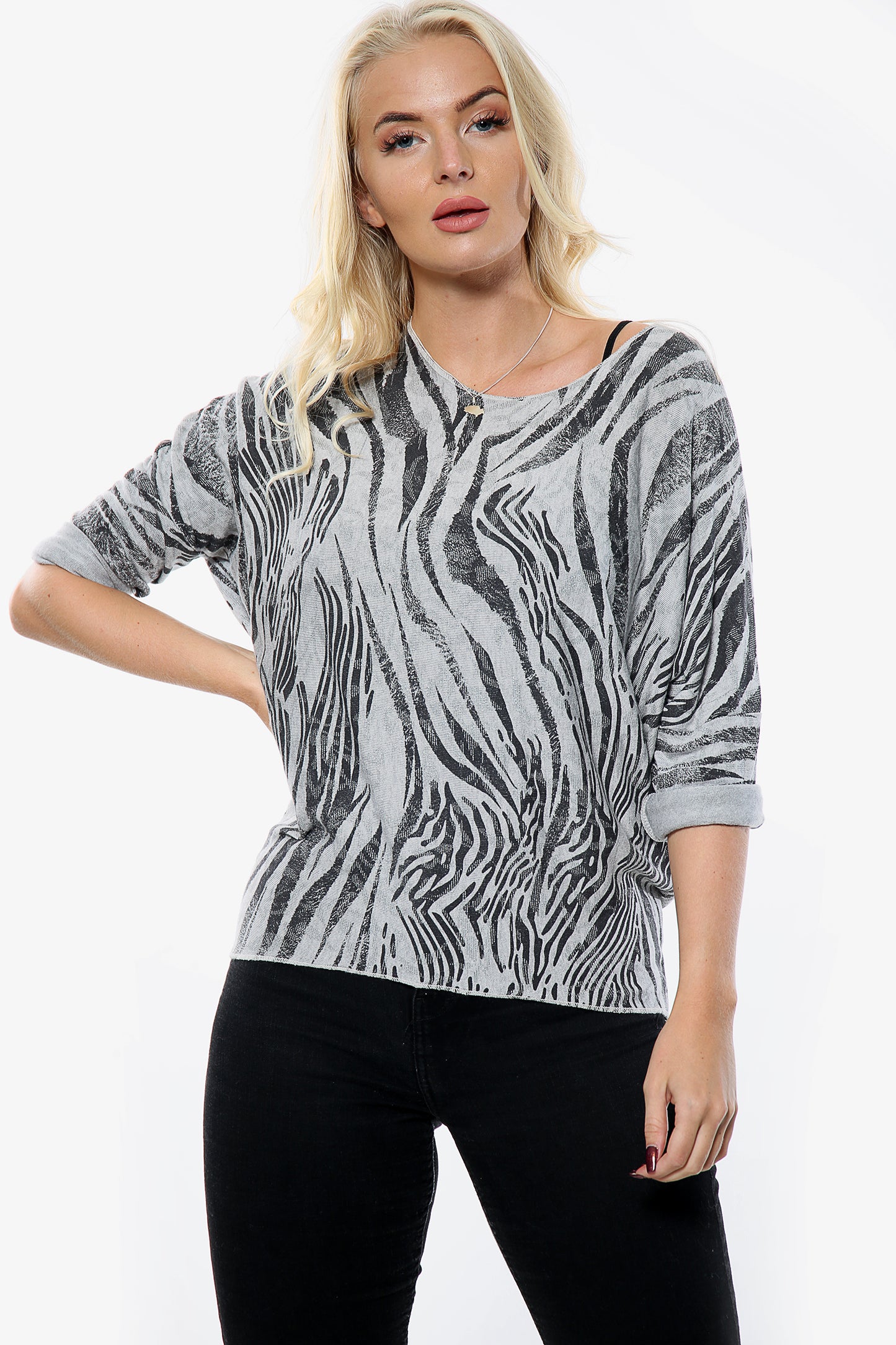 Grey Animal Print Soft Knit Top