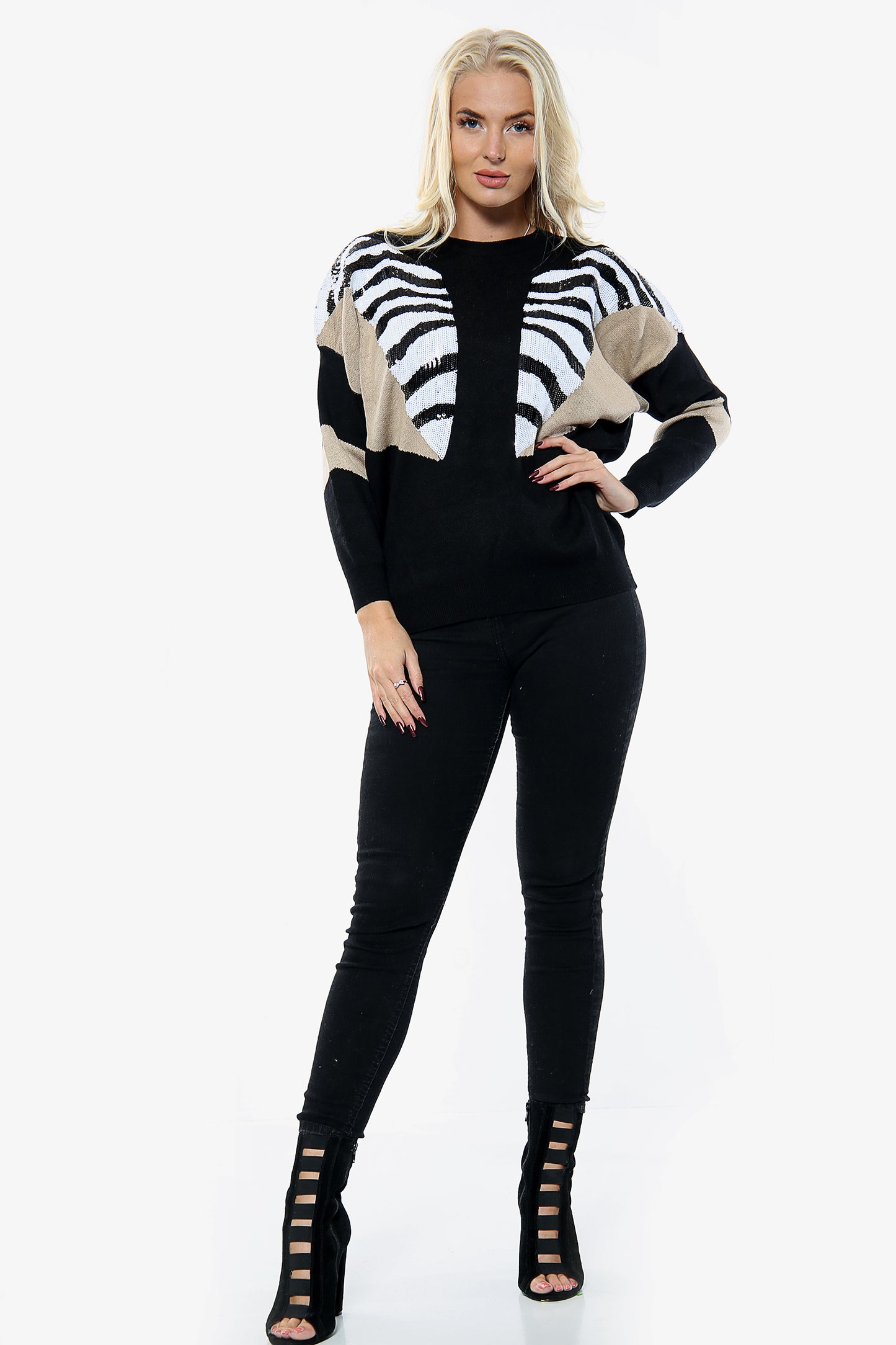 Black Zebra Sequin Two Tone Jumper