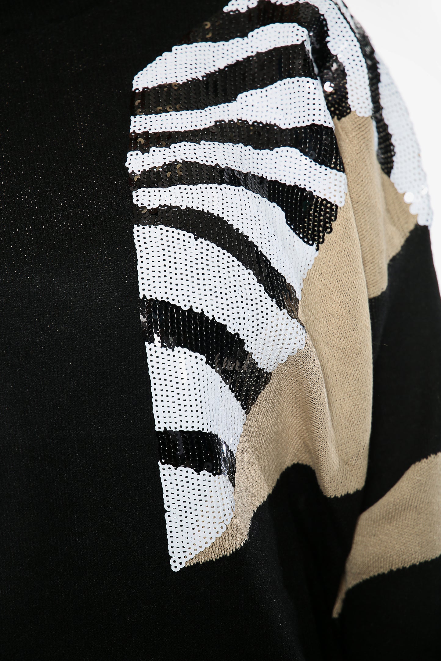 Black Zebra Sequin Two Tone Jumper