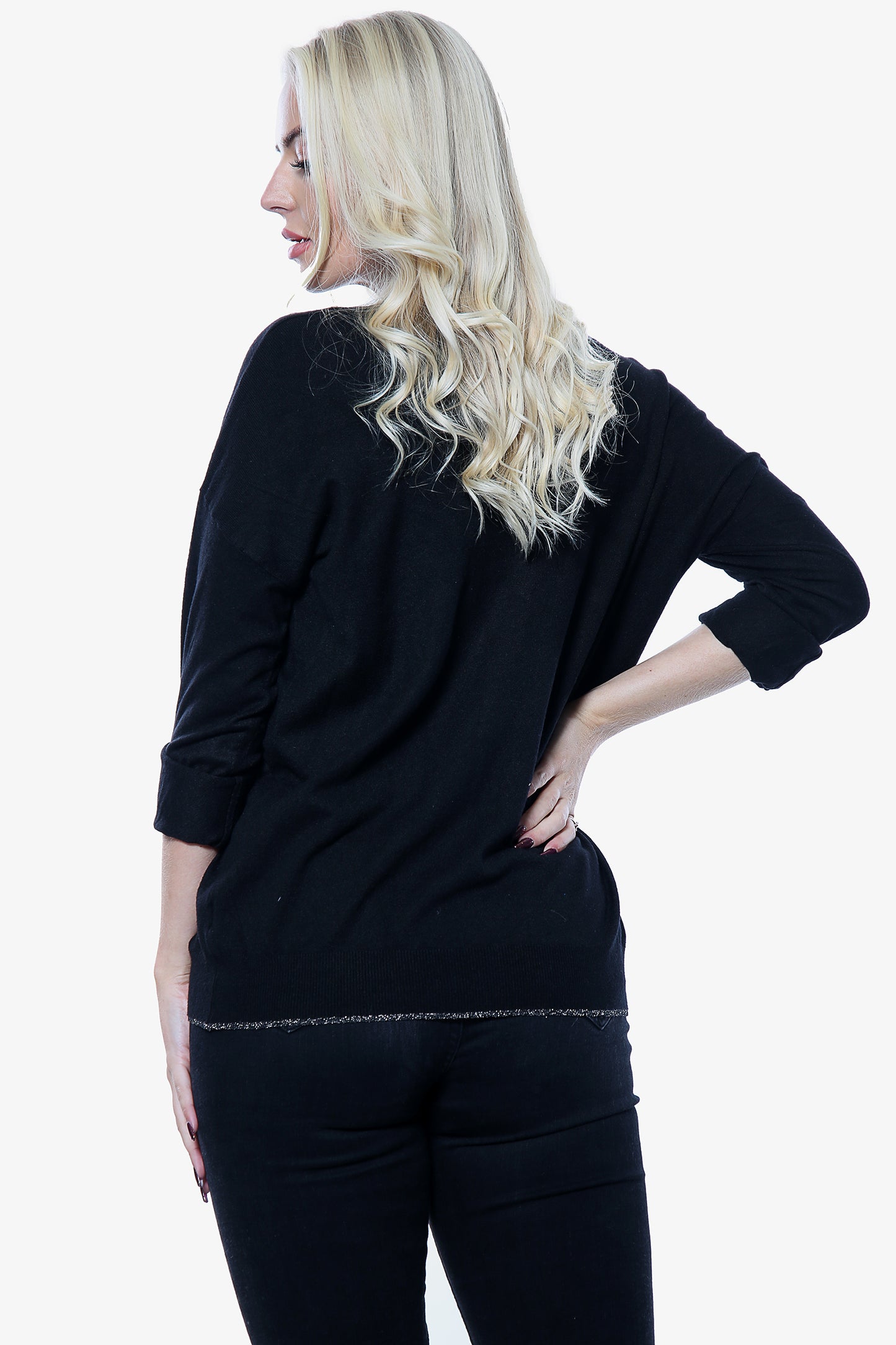 Black Soft Knit Shiny Star Top