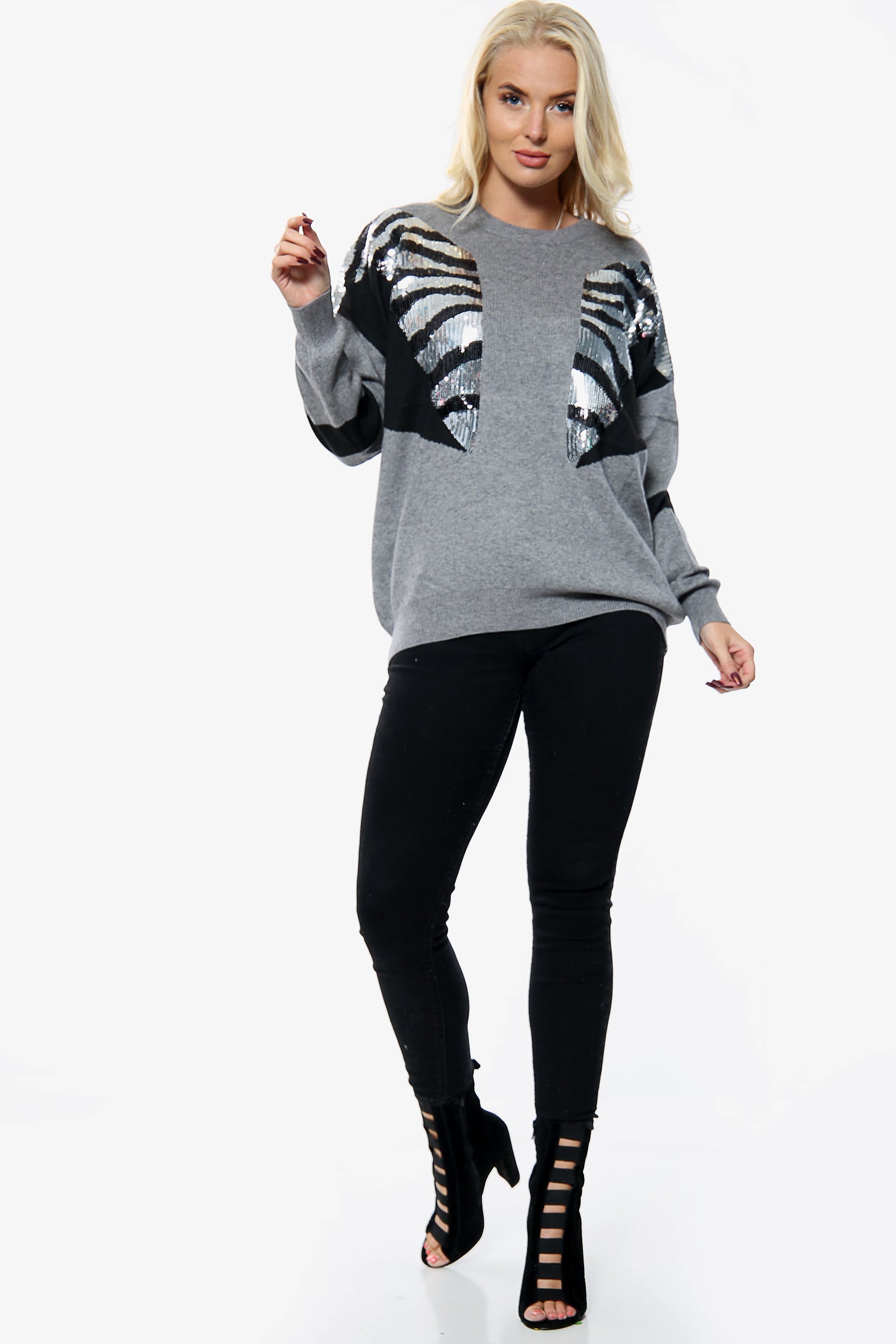 Grey Zebra Sequin Two Tone Jumper