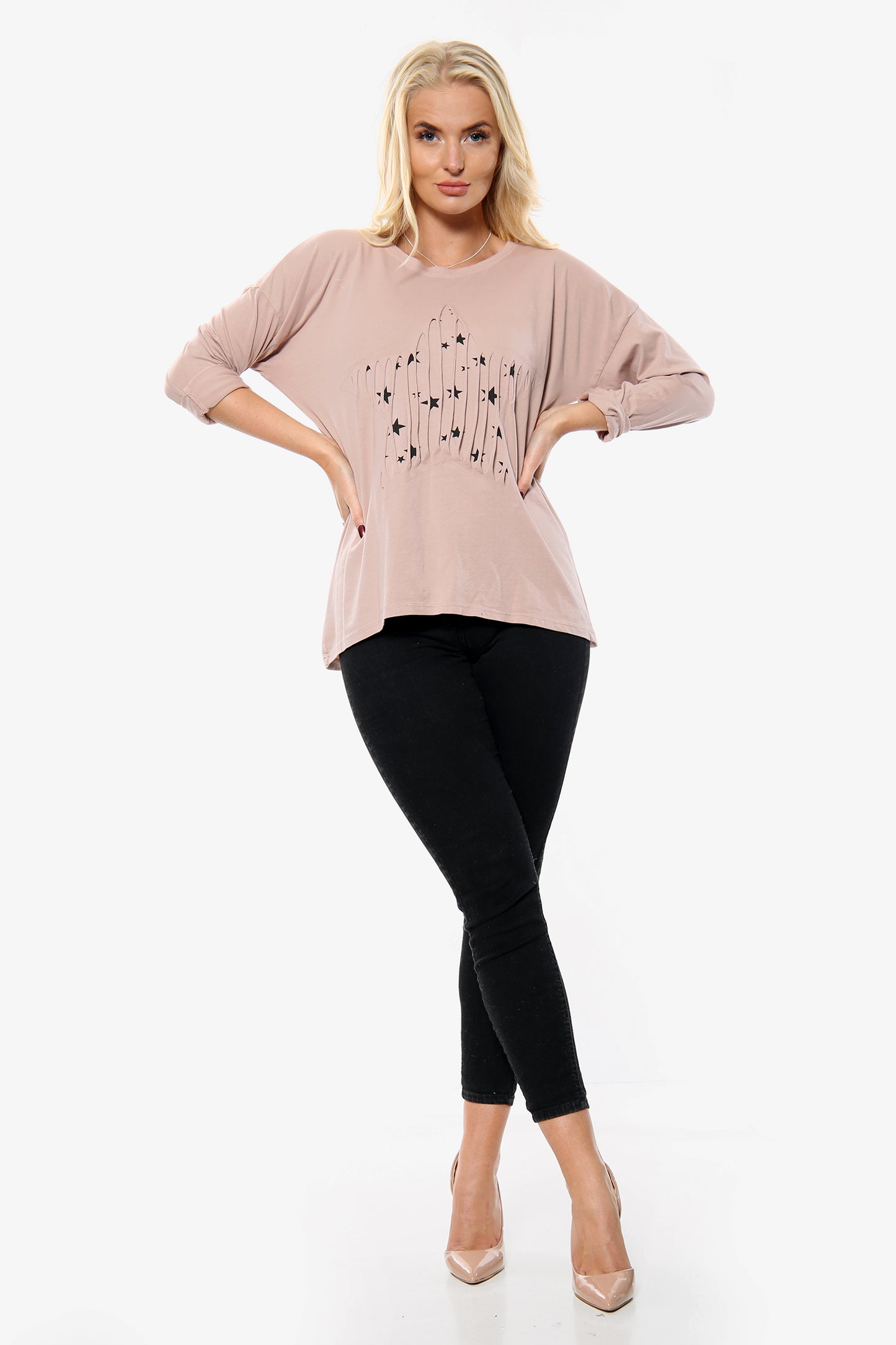 Blush Pink Ripped Star Print Insert Top