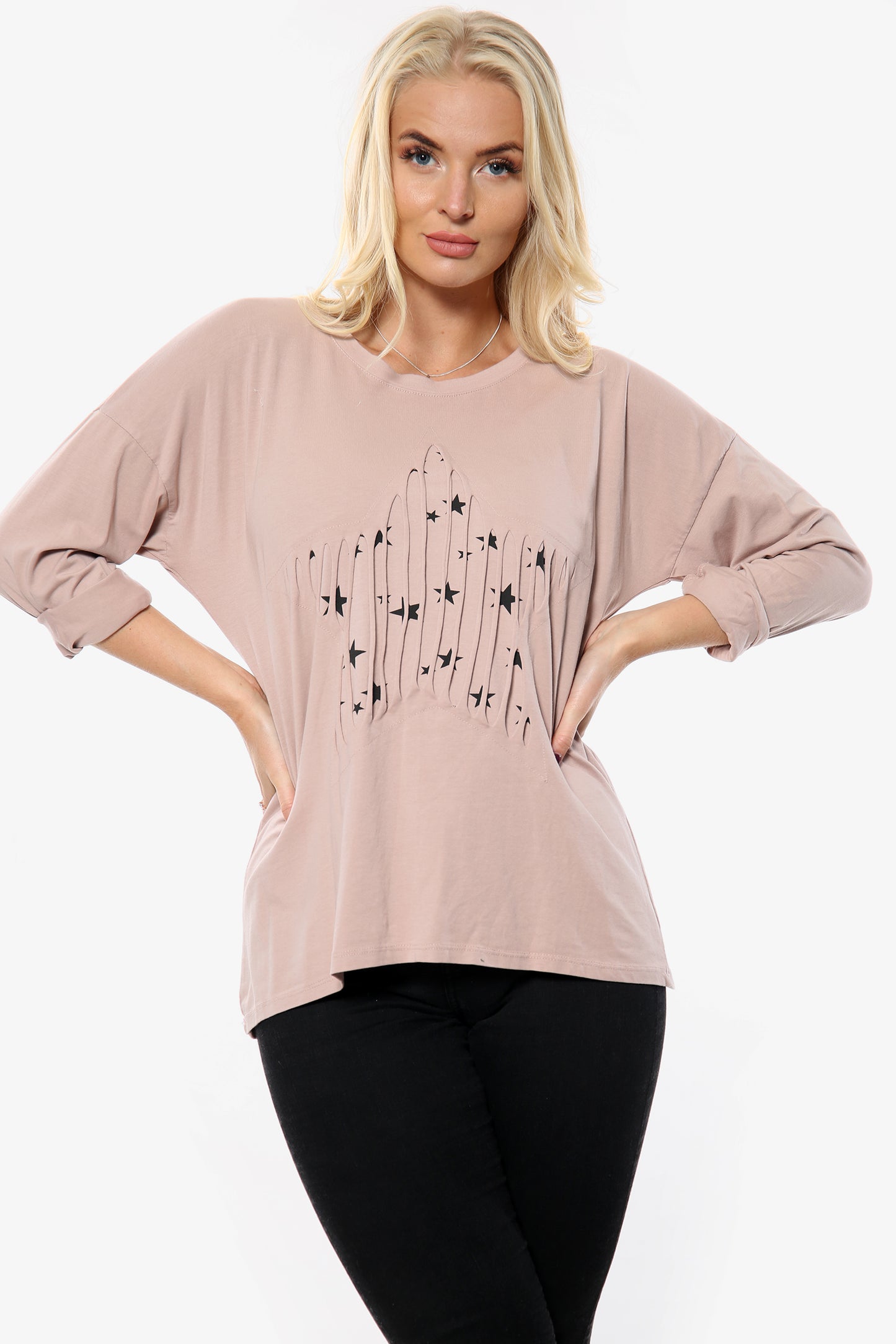 Blush Pink Ripped Star Print Insert Top