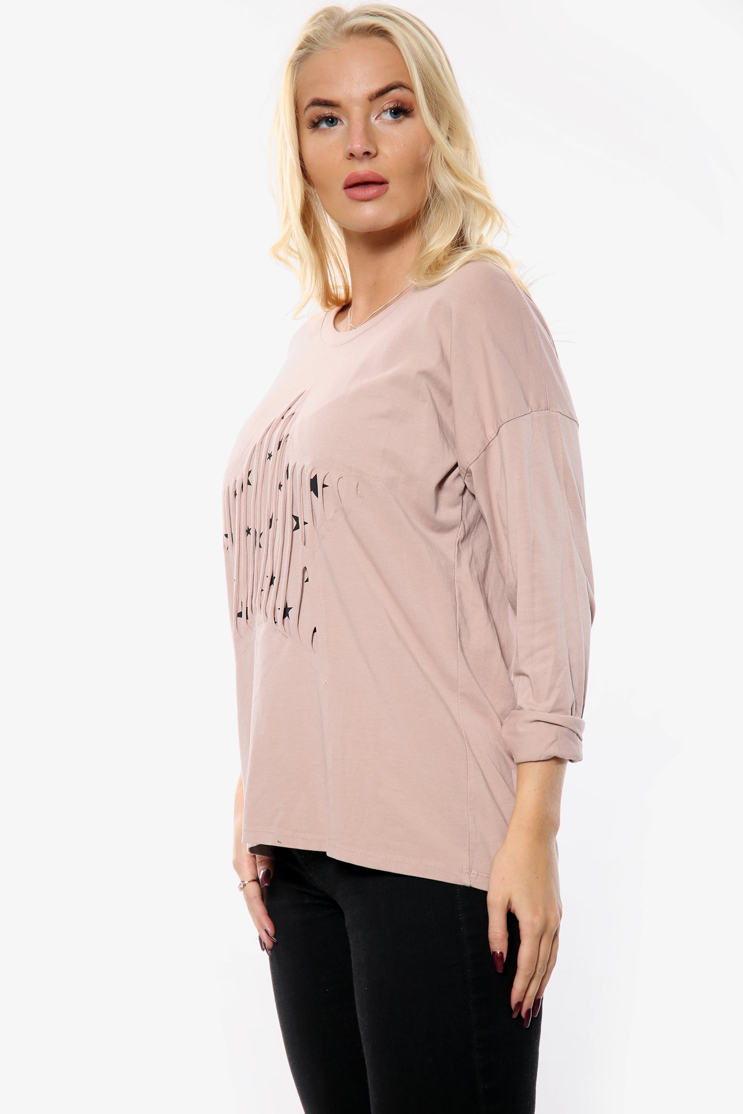 Blush Pink Ripped Star Print Insert Top