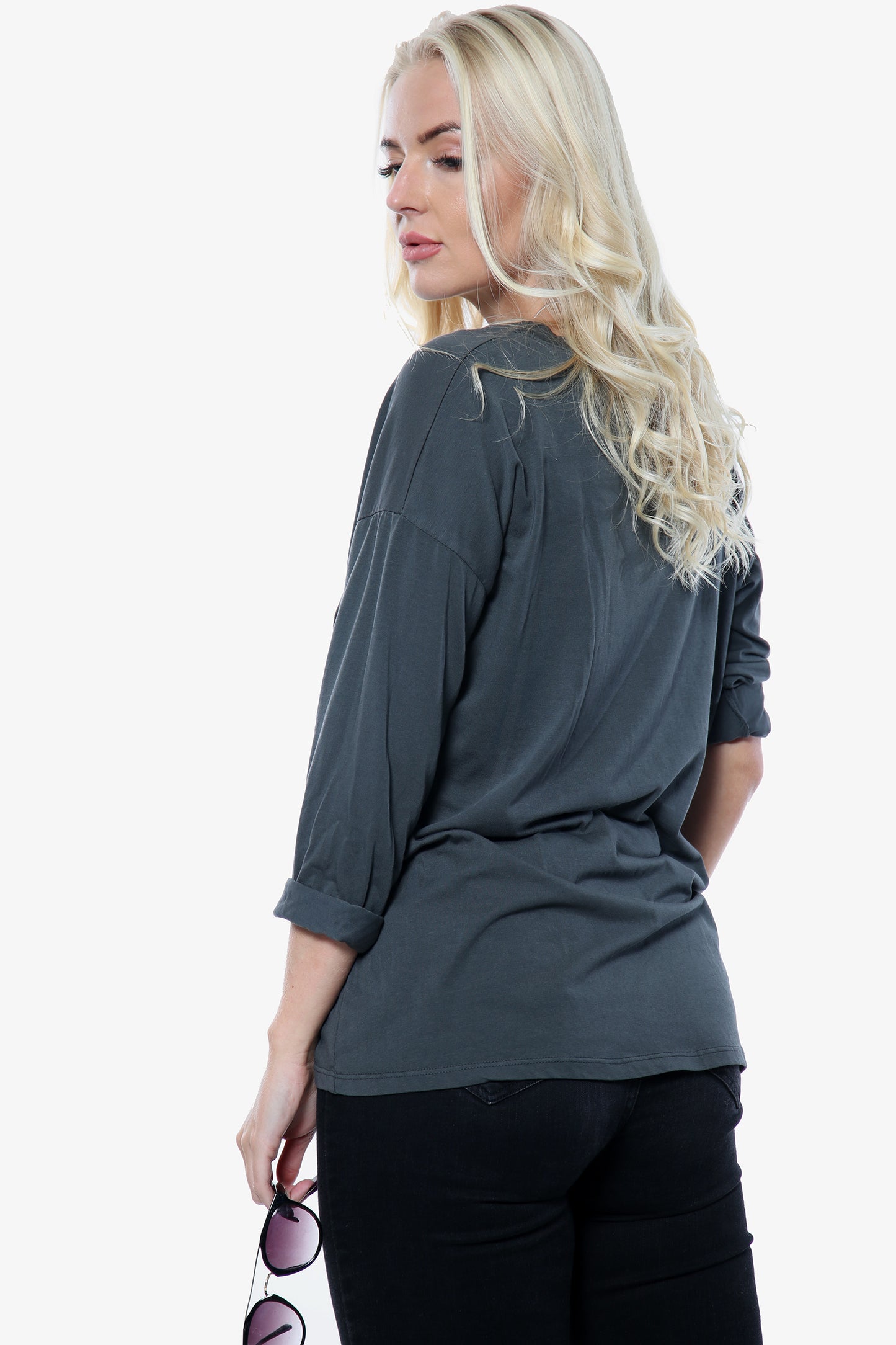 Charcoal Grey Ripped Star Print Insert Top