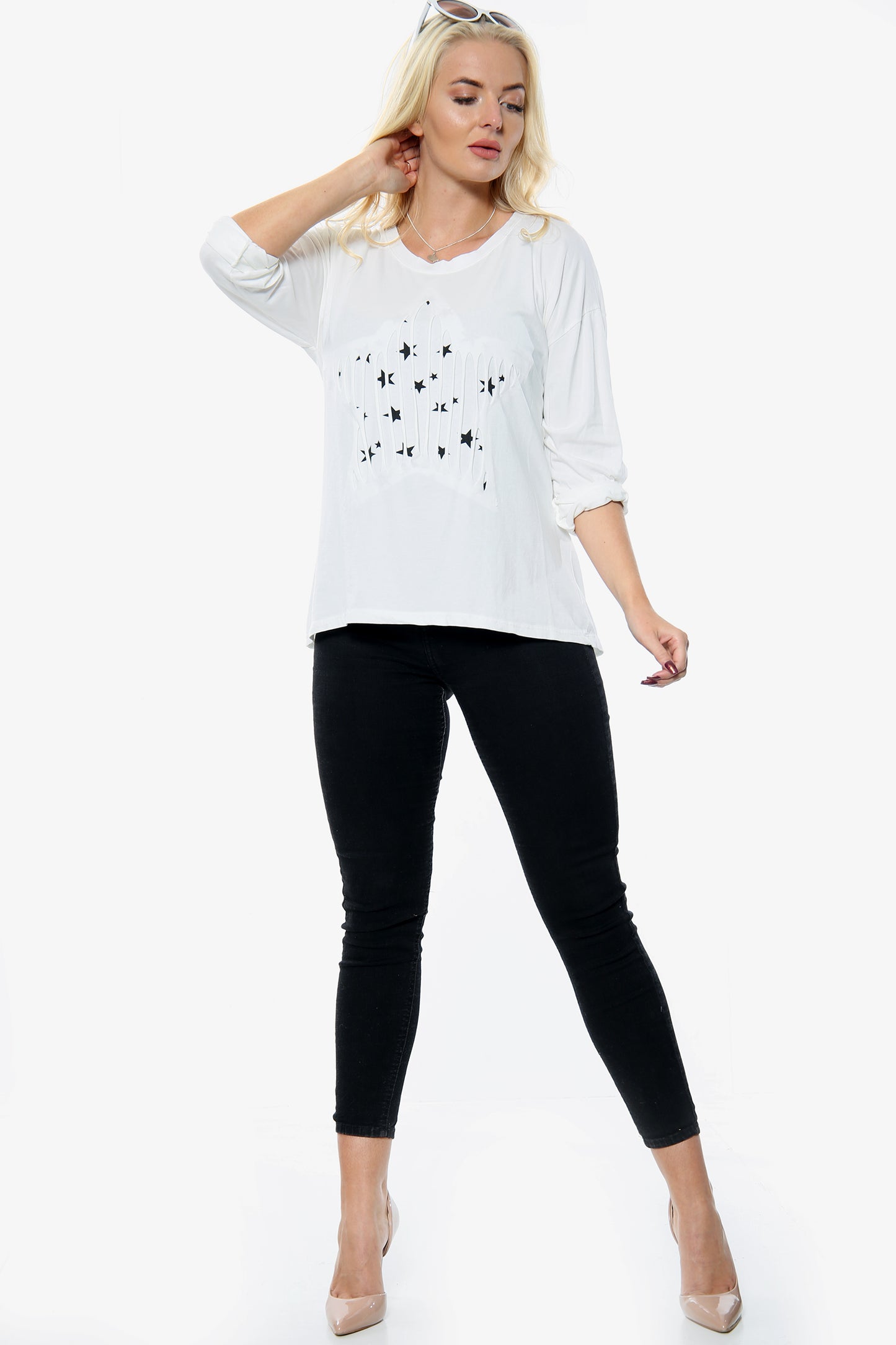 White Ripped Star Print Insert Top