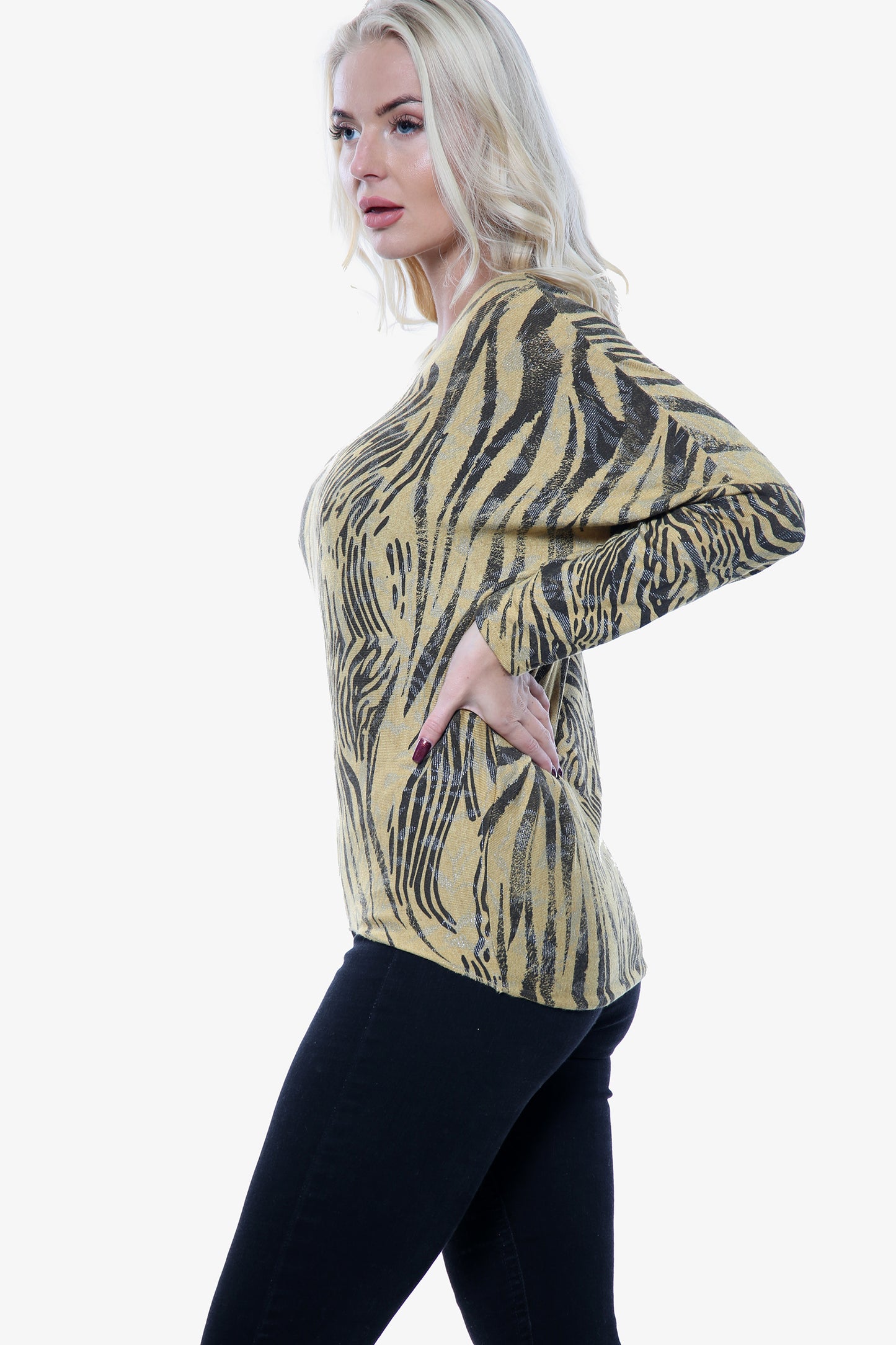 Mustard Animal Print Soft Knit Top