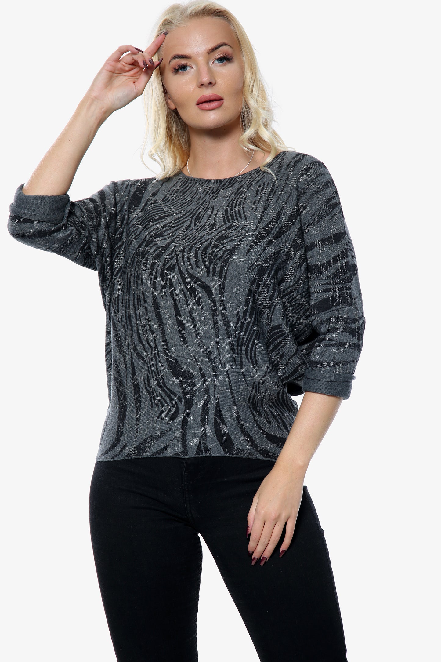 Dark Grey Animal Print Soft Knit Top