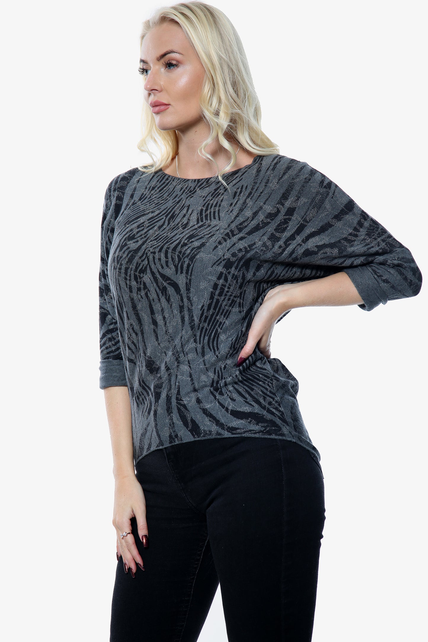 Dark Grey Animal Print Soft Knit Top