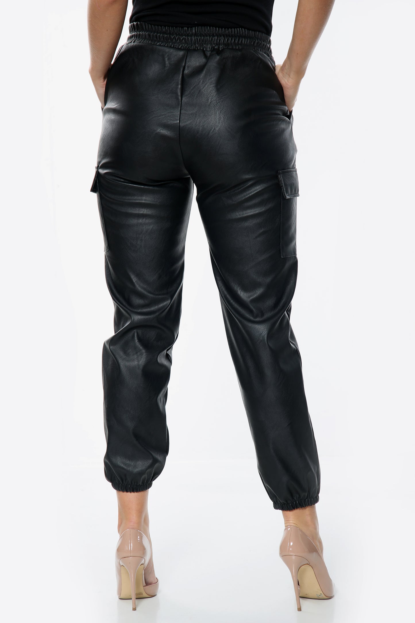 Faux Leather Pocket Combat Trousers