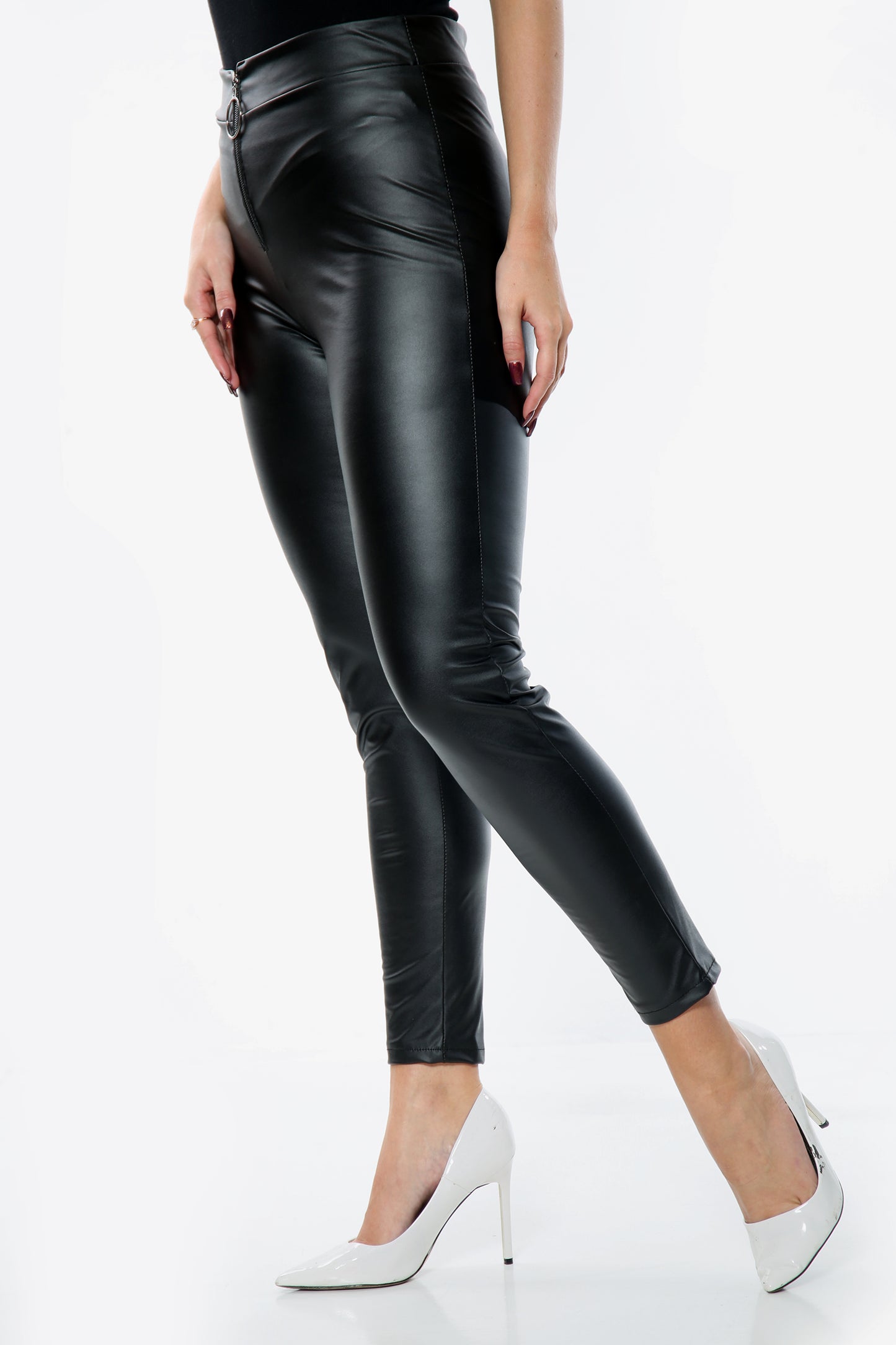 Zip Faux Leather Comfort Fit Leggings