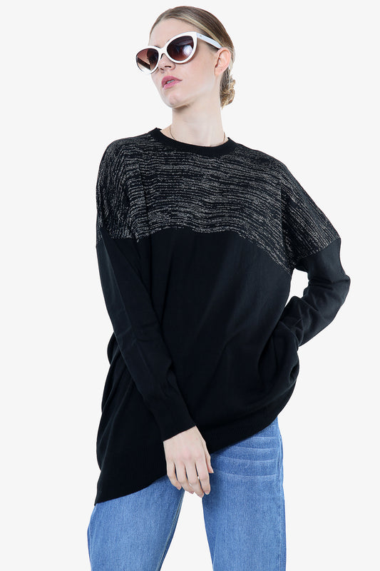 Black Colour Block Soft Knit Long Jumper