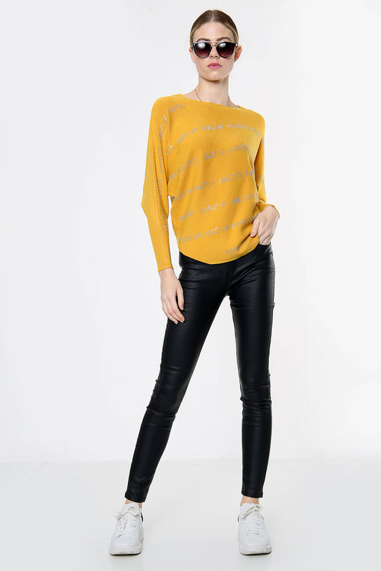 Mustard Amour Stud Front Jumper