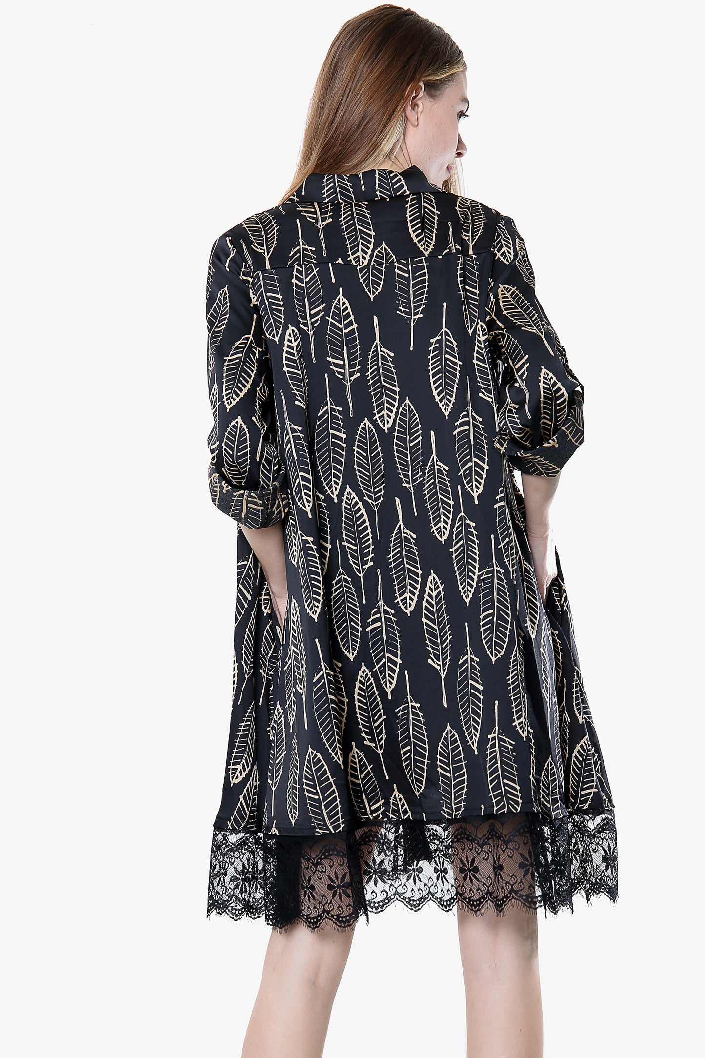 Leaf Print Soft Touch Black Shirt Dress