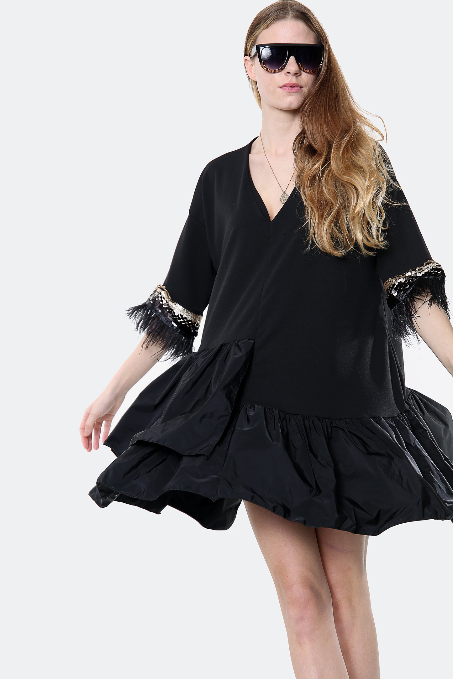 Puff Hem Black Frock Dress