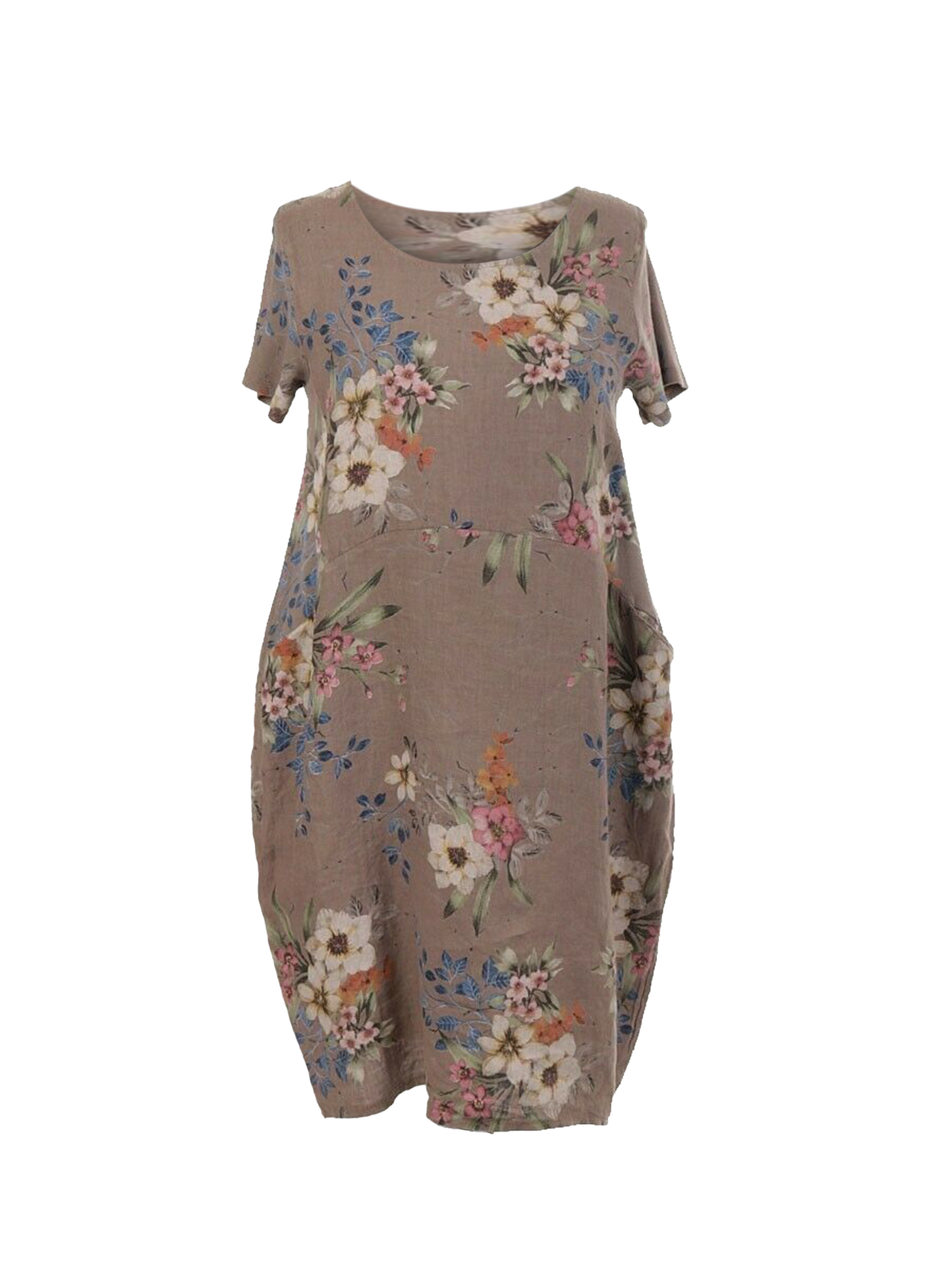 NEW Ladies FLORAL Summer Italian Womens Lagenlook LINEN Scoop Neck POCKET DRESS