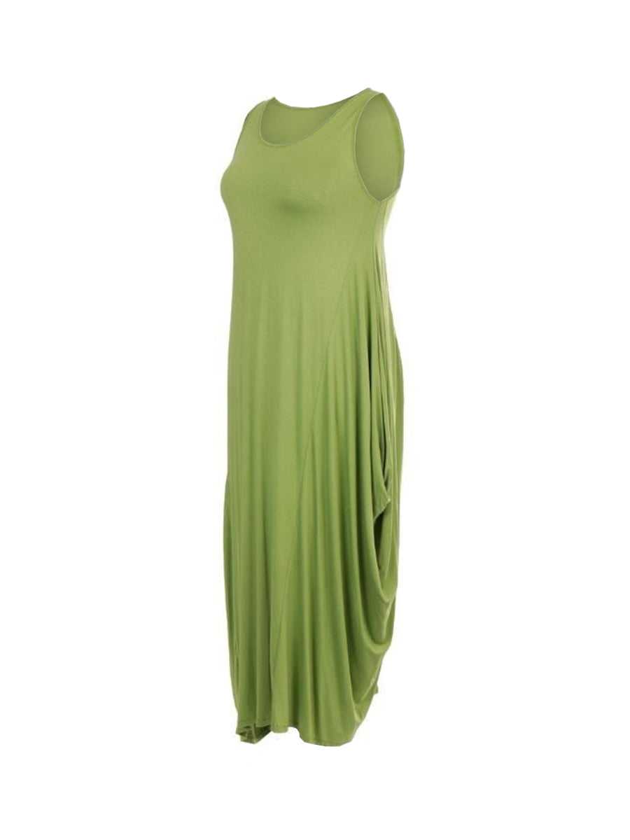 NEW Ladies Italian Plain SLEEVELESS DRESS Womens Lagenlook Dress Plus Sizes