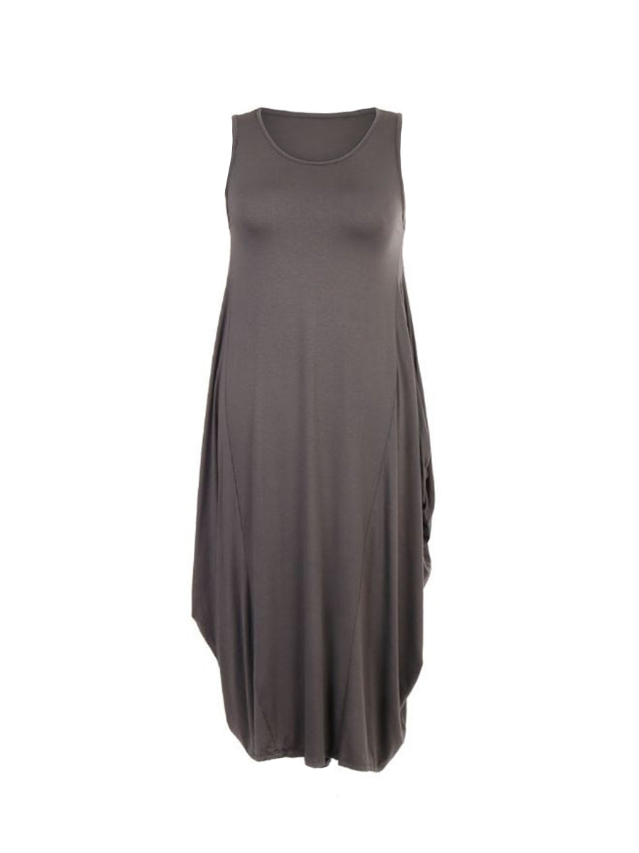 NEW Ladies Italian Plain SLEEVELESS DRESS Womens Lagenlook Dress Plus Sizes