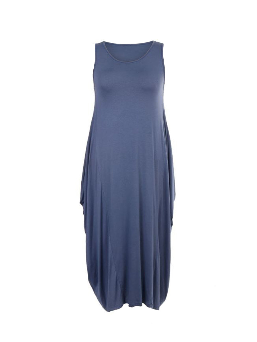 NEW Ladies Italian Plain SLEEVELESS DRESS Womens Lagenlook Dress Plus Sizes