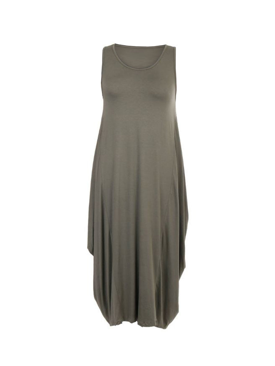 NEW Ladies Italian Plain SLEEVELESS DRESS Womens Lagenlook Dress Plus Sizes