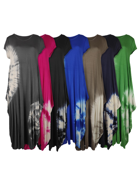 NEW Ladies Italian Soft Touch Tye Dye Parachute Womens Cap Sleeve Maxi DRESS