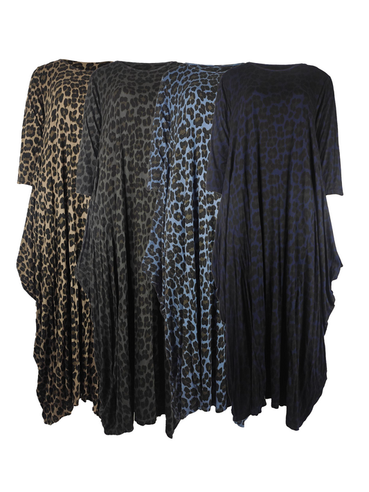 NEW Ladies Italian Animal Print Casual Parachute Womens Leopard Maxi DRESS