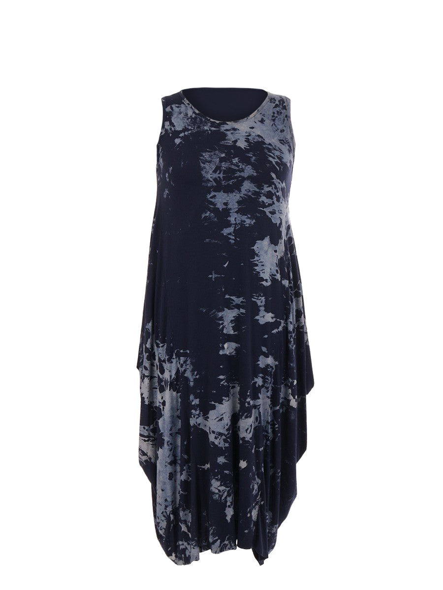 NEW Ladies Italian Tie Dye SLEEVELESS DRESS Womens Lagenlook Dress Plus Sizes