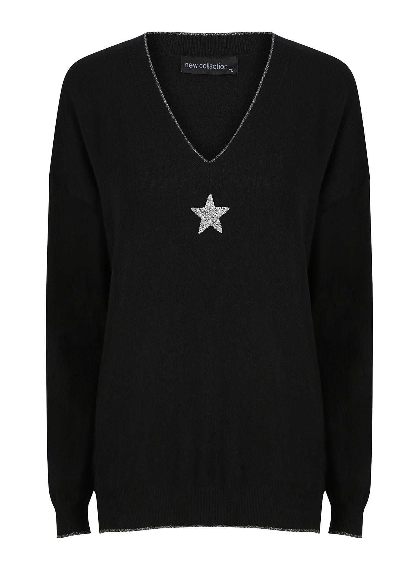 Black Soft Knit Shiny Star Top