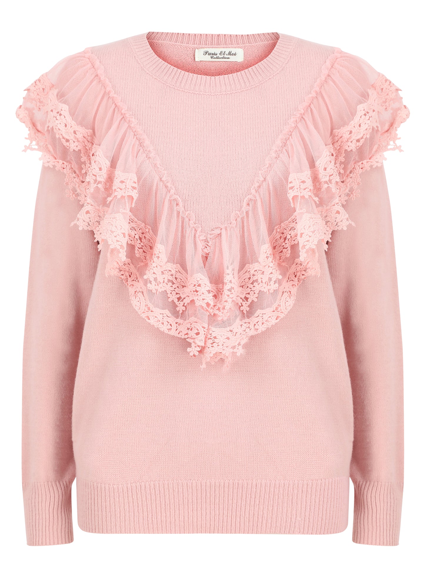 Pink Crochet Lace Frill Front Jumper