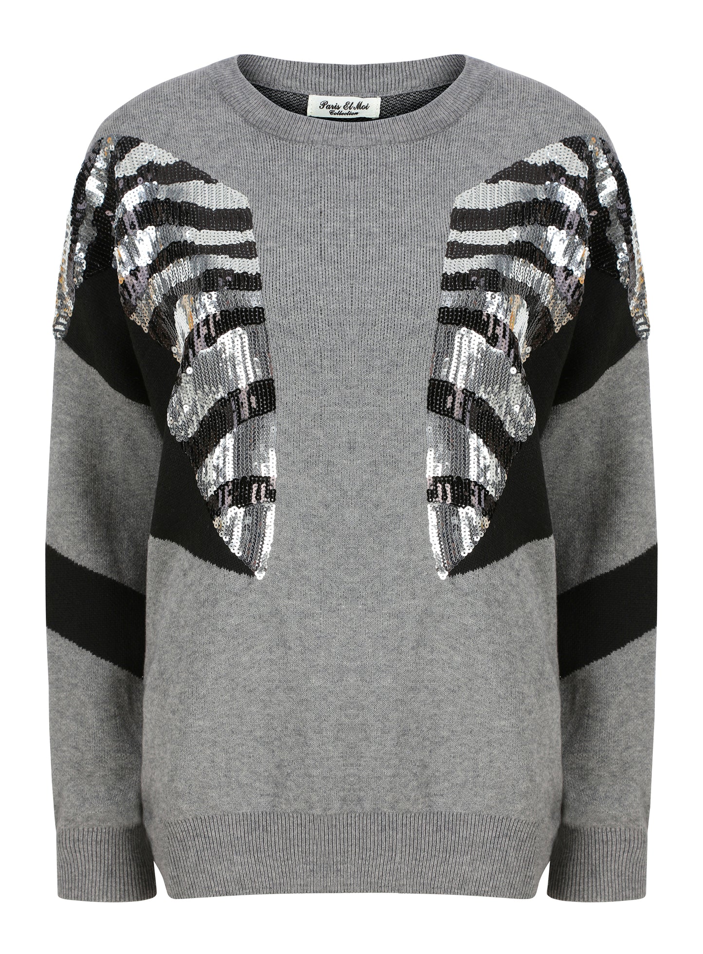 Grey Zebra Sequin Two Tone Jumper