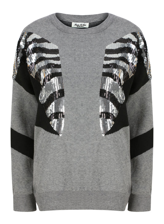 Grey Zebra Sequin Two Tone Jumper