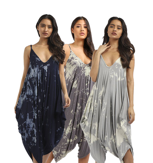 NEW Womens Tie Dye BAGGY Italian Bora Bora PLAYSUIT Ladies Jersey Jumpsuit DRESS